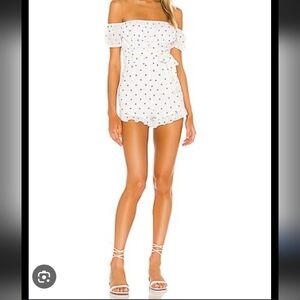 Privacy Please White Polka Dot Off-Shoulder Shorts